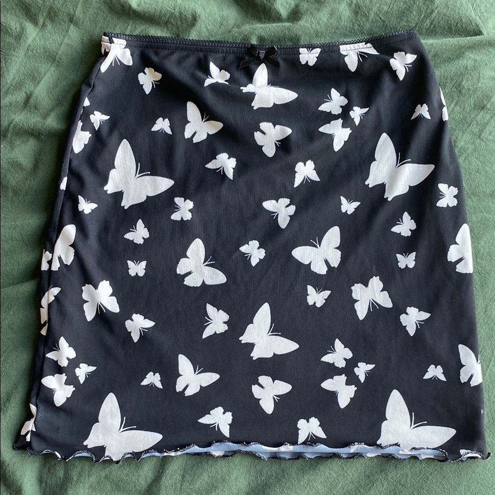 Black and White Butterfly Print Skirt